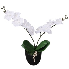  Искусственная орхидея с горшком 30 см белого цвета
