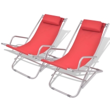 Лежащие стулья для палубы 2 шт. Красная сталь 69x61x94 см