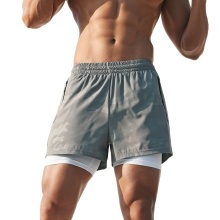 Мужские шорты для бега 2 в 1 с карманами Подкладка Тренировочный зал Фитнес Короткие штаны для тренировок