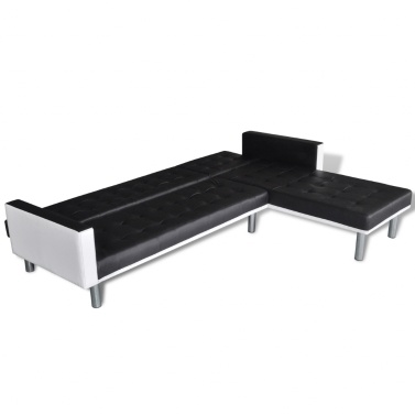 L-образный диван-кровать в черной искусственной коже