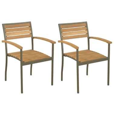 Штабелируемые уличные стулья 2 шт. Твердая акация, дерево и сталь