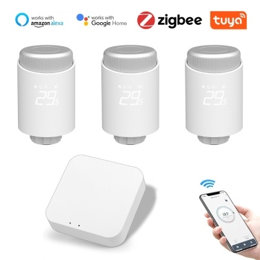 3 шт. Tuya Zigbee термостатические радиаторные клапаны + Tuya ZigBee3.0 беспроводной интеллектуальный домашний шлюз, совместимый с Alexa Google Home