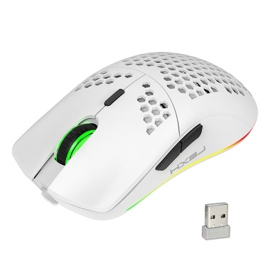 HXSJ T66 RGB 2.4G Беспроводная игровая мышь с подсветкой RGB Зарядная мышь с регулируемым разрешением DPI Эргономичный дизайн для настольного ноутбука Белый