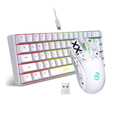 Комбинированная клавиатура и мышь HXSJ, проводная мини-игровая клавиатура K68 RGB Streamer, мембранная клавиатура и беспроводная механическая игровая мышь 2,4G RGB, 3600 точек на дюйм, 11 режимов RGB-подсветки для игр/офиса