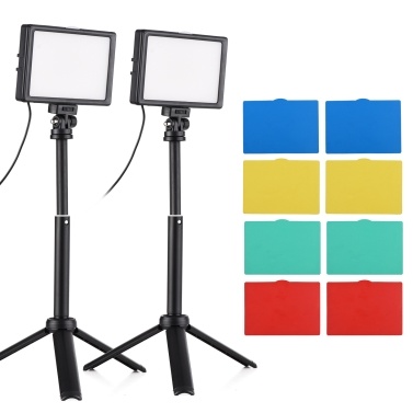 Комплект из 2 светодиодных осветительных приборов мощностью 15 Вт Настольная фотография Заполняющий свет Двухцветный источник питания с регулируемой температурой CRI95 USB-источник питания с выдвижными цветными фильтрами на штативе для видеоблога Видеосъемка Видеоконференция Прямая трансляция Макияж Селфи Фотография продукта
