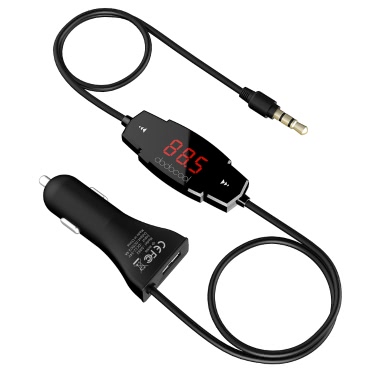dodocool беспроводной FM передатчик радио автомобильный комплект с функцией Hands-Free и USB автомобильное зарядное устройство для смартфонов, портативных аудио устройств с 3,5 мм аудио вилка черный