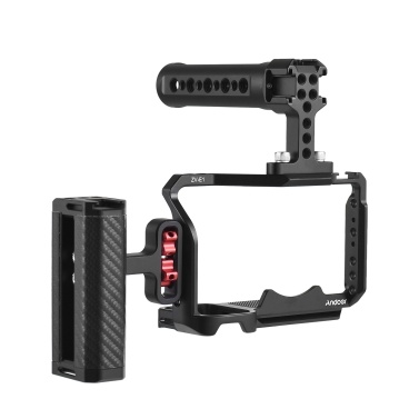 Видеокамера Andoer + верхняя ручка + комплект боковых рукояток Видеокамера из алюминиевого сплава с креплениями для холодного башмака Многочисленные замены резьбы 1/4 дюйма для камеры Sony ZV-E1