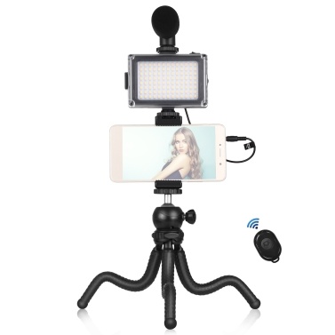 Комплект для видеоблога для смартфона Гибкий штатив + кардиоидный микрофон + выдвижной зажим для телефона + двухцветная светодиодная подсветка с регулируемой яркостью
