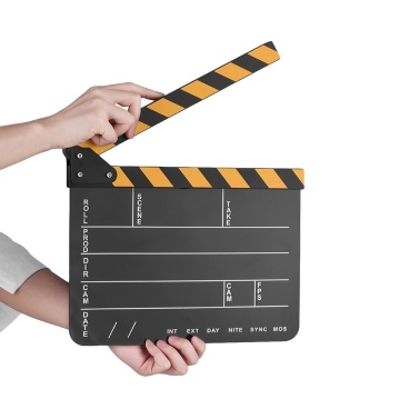 Dry Erase Акриловый режиссер Фильм Clapboard Movie TV Cut Action Scene Clapper Board Slate с желтой / черной палкой, белый