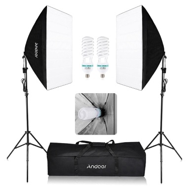 Andoer Photography Studio Cube Umbrella Softbox Light Lighting Палатка Kit Фото-видеооборудование 2 * 135W Bulb 2 * Штатив для штатива 2 * Softbox 1 * Сумка для переноски для портрета Product UK Plug 220V
