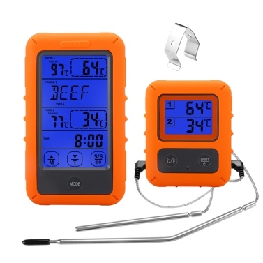 Беспроводной термометр для мяса с 2 зондами 328Ft Long Range LCD Backlight Display Таймер обратного отсчета Температурная сигнализация Цифровой пульт дистанционного управления Термометры для барбекю для барбекю Гриль Духовка Кухня