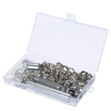 KKmoon 100 комплектов 10 мм 3/8-дюймовые втулки Комплект серебряных швейных люверсов с установочными инструментами Ящик для хранения дырокола для кожаной тканевой сумки (внутренний диаметр 3/8 дюйма)