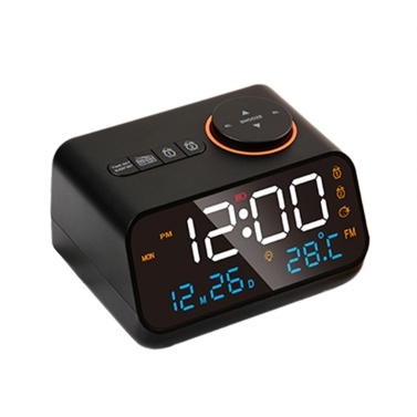 Цифровой будильник с большим светодиодным дисплеем, диммер 0–100%, FM-радио, таймер сна, звуковая машина, двойной будильник, повтор, термометр для взрослых, пожилых людей и детей