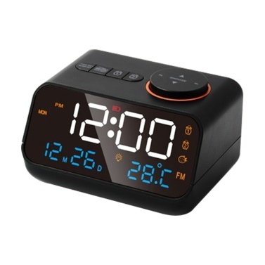 Многофункциональный будильник с FM-радио Перезаряжаемые светодиодные цифровые часы с дисплеем температуры и влажности Поддержка звуковой активации/продолжения включения, регулировка яркости/громкости, функция повтора