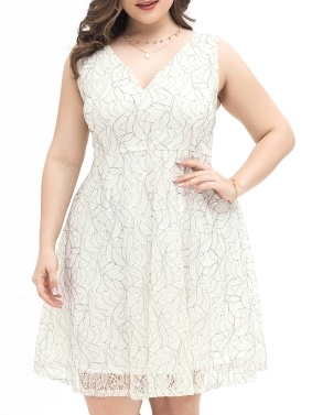 Женское кружевное платье больших размеров без рукавов с высокой талией Элегантное вечернее белое платье