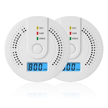 2 упаковки детекторов угарного газа с батарейным питанием Монитор детектора тревоги CO с ЖК-цифровым дисплеем для дома, кухни, ресторана, отеля, офиса — батарейки в комплект не входят