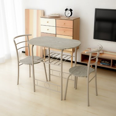 IKayaa Современная металлическая рамка 3PCS Завтрак Обеденный стол с 2 стульями Компактный набор для бистро кухни 100 кг