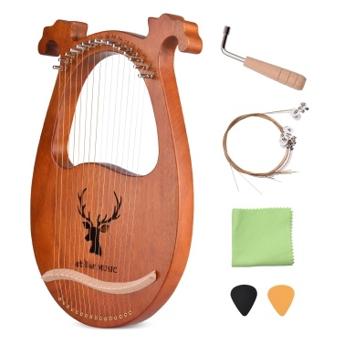 ammoon 16 String Lyre Harp Solid Wood String Instrument