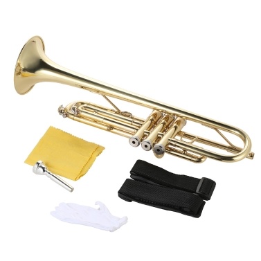 Плоская труба Bb, латунь, окрашенная в золотой цвет, изысканный дизайн, полный комплект аксессуаров