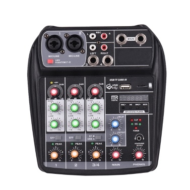 Muslady AI-4 Компактная микшерная консоль для звуковой карты Цифровой аудиомикшер 4-канальный BT MP3 USB-вход + фантомное питание 48 В