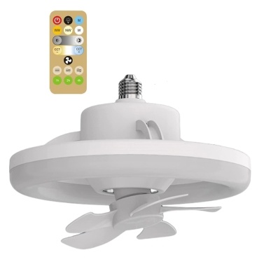 Потолочный вентилятор с регулируемой яркостью света, светодиодная люстра E27, вращение на 360 ° с дистанционным управлением, 3 скорости ветра, для кухни, гостиной (48 Вт)