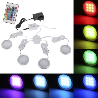4PCS Slim Round Shape RGB LED Light Light Kit