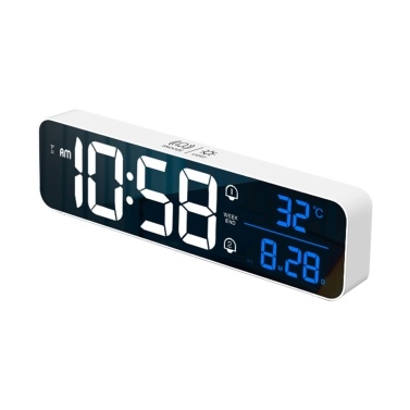 Светодиодный цифровой будильник для спальни Электронные часы с термометром Функция повтора сигнала 2 будильника 5 уровней яркости Настенные зеркальные часы USB для прикроватного стола Офис