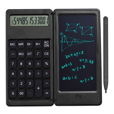 Складной калькулятор и 6-дюймовый ЖК-планшет для письма Цифровой блокнот для рисования 12-значный дисплей с кнопкой стирания стилуса для детей Взрослые Домашний офис Школьное использование