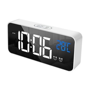 Светодиодный цифровой будильник для спальни Электронные часы с термометром Функция повтора сигнала 2 будильника Зеркальные часы с 4 уровнями яркости Зарядка через USB для прикроватного столика в офисе
