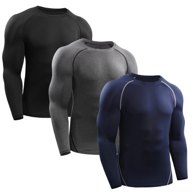 Мужские спортивные рубашки 3 шт. эластичный быстросохнущий базовый слой с круглым вырезом с длинным рукавом спортивная футболка топы тренировки фитнес