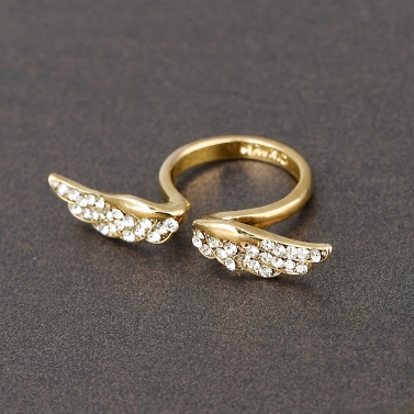 Регулируемое Винтажное кольцо Крыло ангела Позолоченный Кристалл Рейнский камень Очаровательный Модный Дизайн Кольцо для влюбленных
