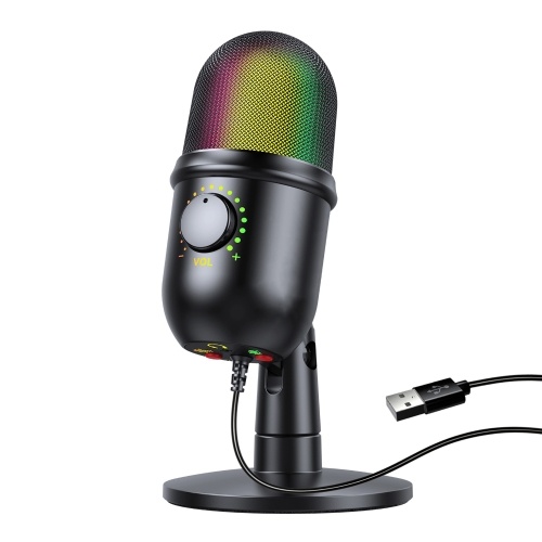 Конденсаторный RGB-микрофон Кардиоидный USB-микрофон с ярким световым эффектом Отключение звука одной кнопкой Мониторинг в реальном времени