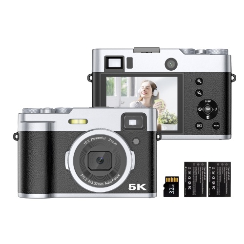 Портативная цифровая камера, видеокамера 5K, 2,8-дюймовый IPS-экран, карта памяти 32 ГБ