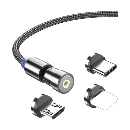 Магнитный зарядный кабель 3-в-1 Зарядный шнур с нейлоновой оплеткой и светодиодной подсветкой Совместимость с устройствами iOS / Micro USB / Type-C
