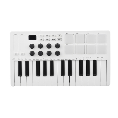 25-клавишный MIDI-контроллер M-VAVE — портативная USB-клавиатура с чувствительными к скорости нажатия клавишами и пэдами с RGB-подсветкой
