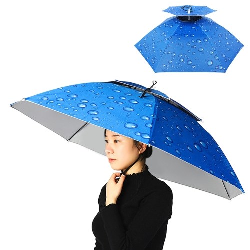 Двухслойная шляпа-зонтик для женщин и мужчин, складная кепка от солнца и дождя с регулируемой повязкой на голову для рыбалки, кемпинга, пешего туризма