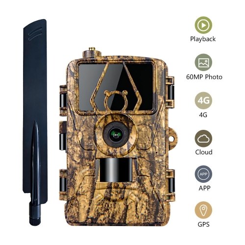 Камера Trail с видео 8K, изображения 60 МП, ночное видение, активация движения, водонепроницаемая камера для охоты, камеры наблюдения за дикой природой и домашняя охота — версия 4G для ЕС, с SIM-картой и антенной